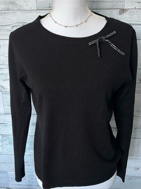 Black Sweater with Rhinestone Bow Accent